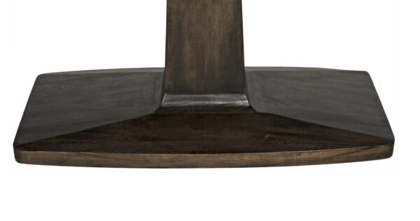 Minimalist design, dark walnut dining table with pedestal base, detail