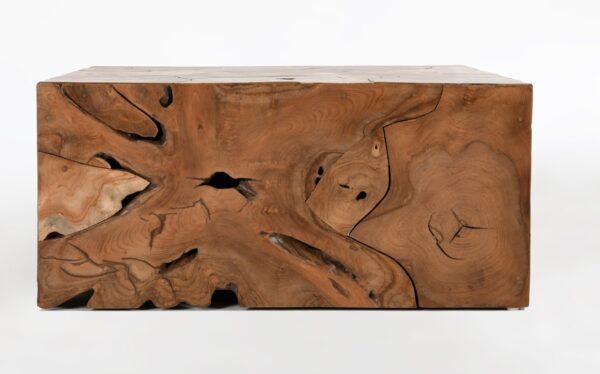 Natural teak root square coffee table, front view