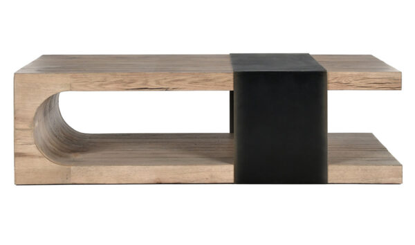 U-shaped light oak coffee table with metal detail, front