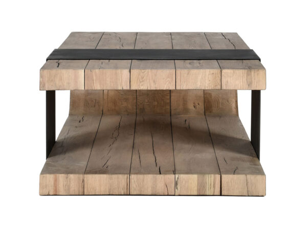 U-shaped light oak coffee table with metal detail, profile