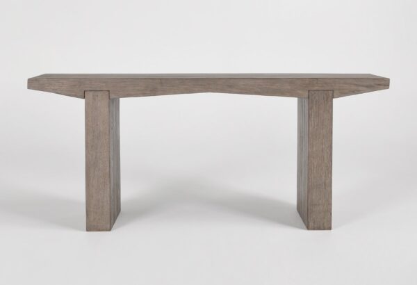 Reclaimed oak wood console table, front view