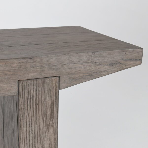 Reclaimed oak wood console table, joint detail