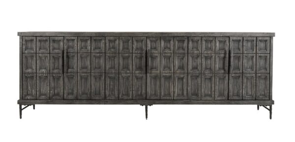 Large sideboard with panel doors in charcoal finish, front view