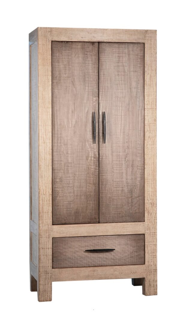 Tall wardrobe cabinet with 2 doors and bottom drawer