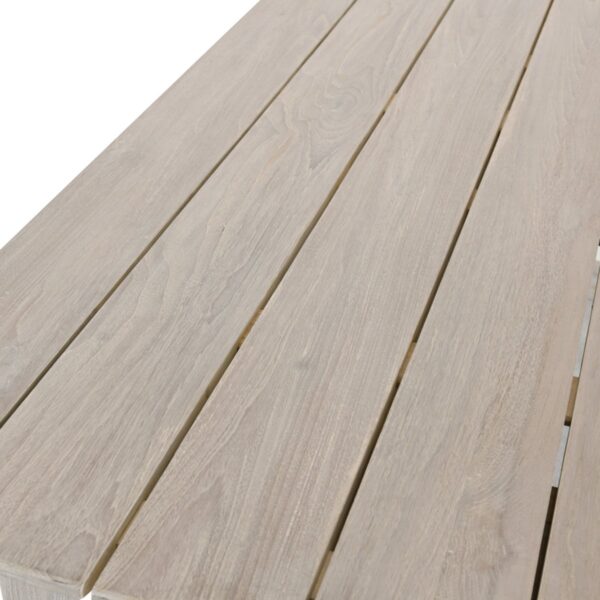 Counter high grey teak table for outdoor, top detail