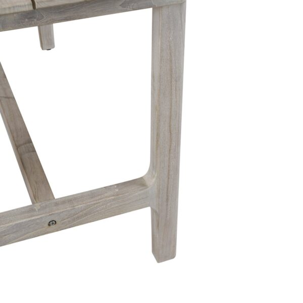 Counter high grey teak table for outdoor, leg detail