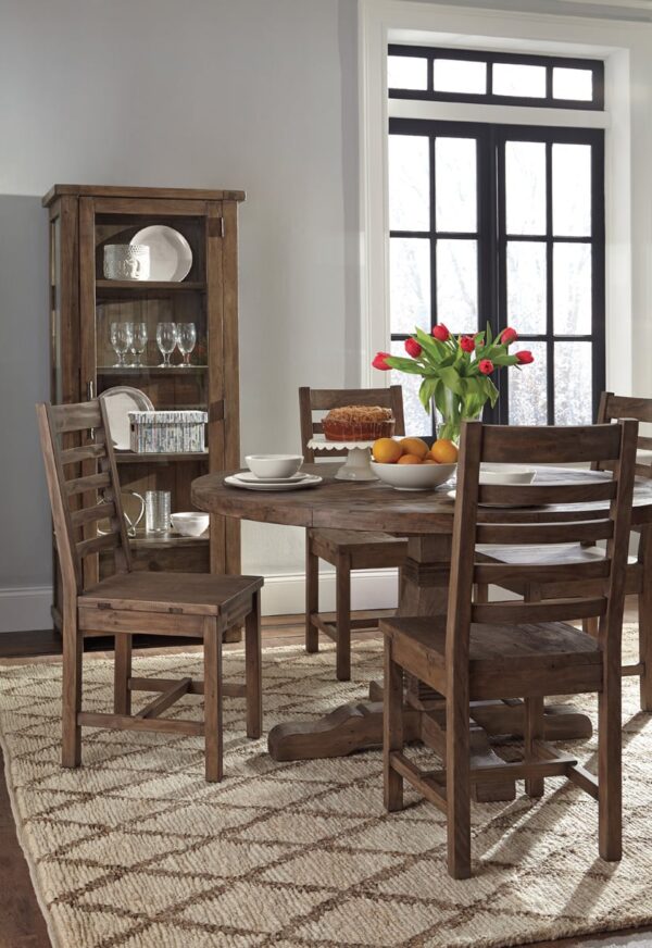 55" round dining table, shown in dining room with chairs
