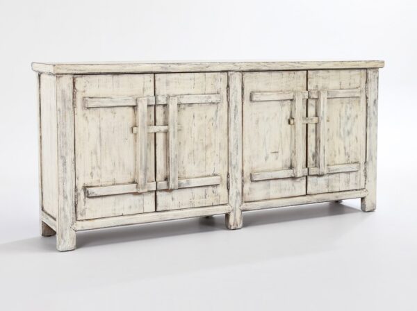 Rustic white sideboard cabinet with 4 doors