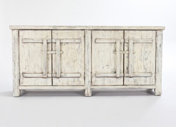 Rustic white sideboard cabinet with 4 doors, front view