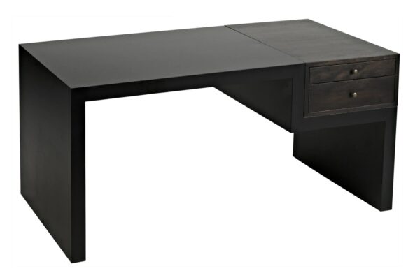 Black home desk with drawers by Noir, top detail