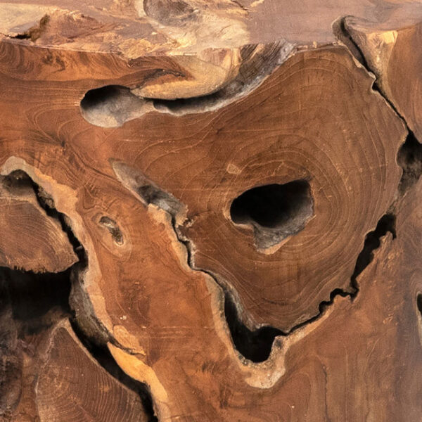 Rustic teak wood stool, close up