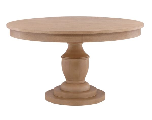 Solid wood round pedestal dining table in natural color