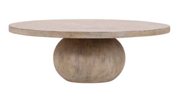 Round light color wood coffee table with round base