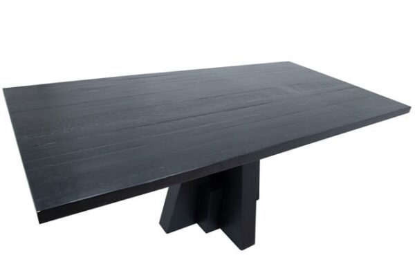 Black pedestal dining table, overhead