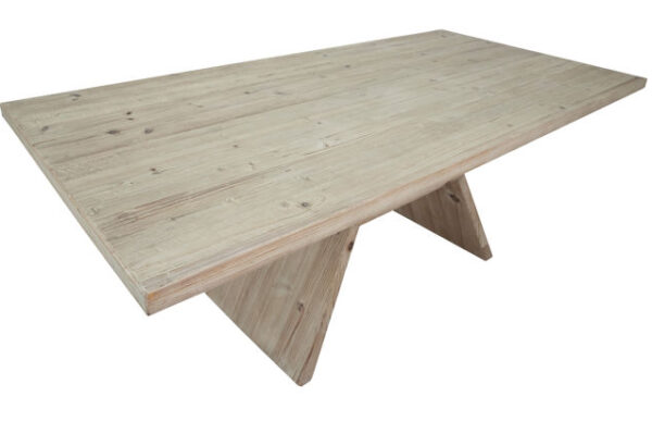Large pine wood dining table with light finish. overhead