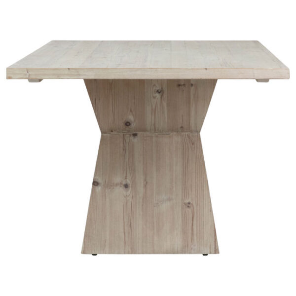 Large pine wood dining table with light finish, profile
