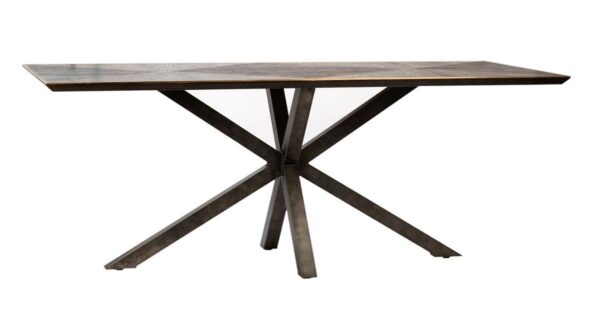 Dark oak dining table with brass details
