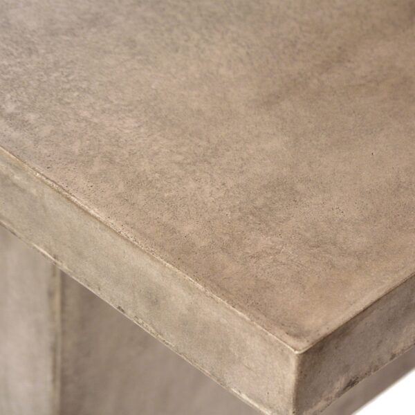 Light concrete dining table for outdoor use, detail of top