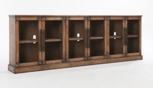Long media console with mesh doors
