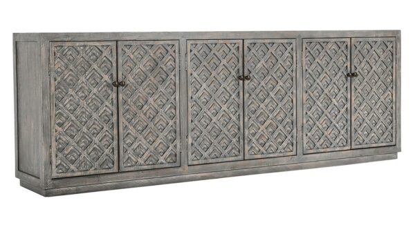 Large carved sideboard media console with antique blue finish