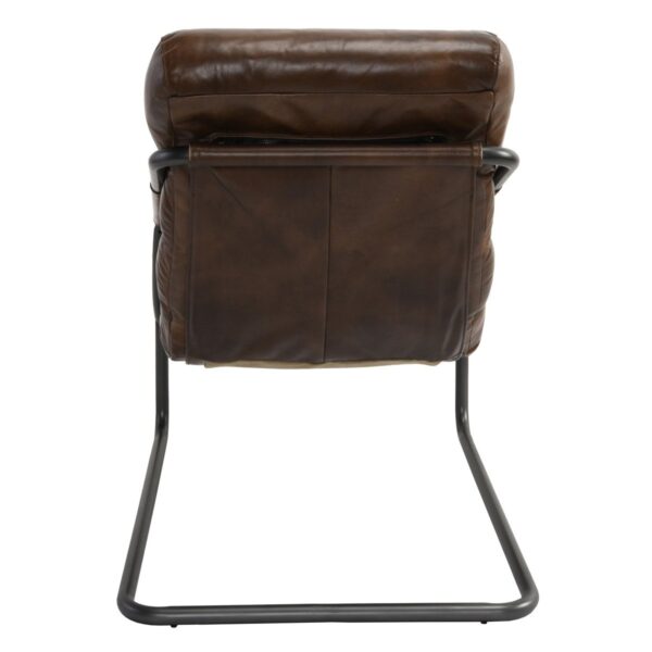 Brown leather chair with iron frame, back