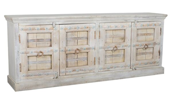 Large rustic white cabinet with ironwork