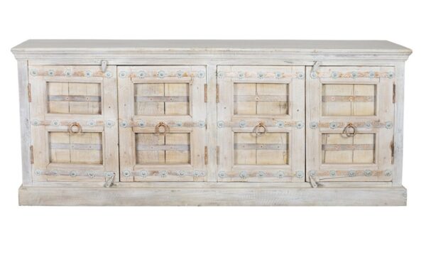 Large rustic white cabinet with ironwork, front