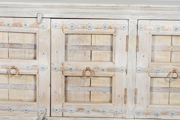 Large rustic white cabinet with ironwork, detail