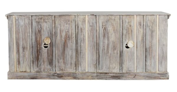 Large rustic white cabinet with ironwork, back