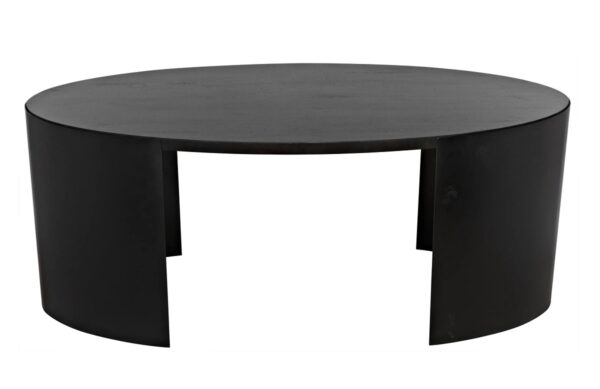 Dark walnut and steel oval desk with round legs by Noir, top