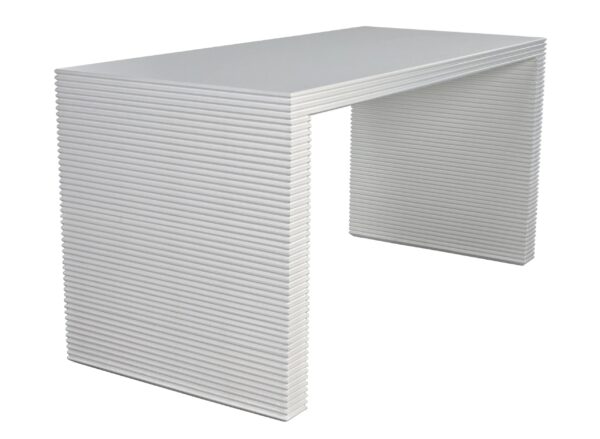 White home desk with ribbed sides by Noir Furniture, profile