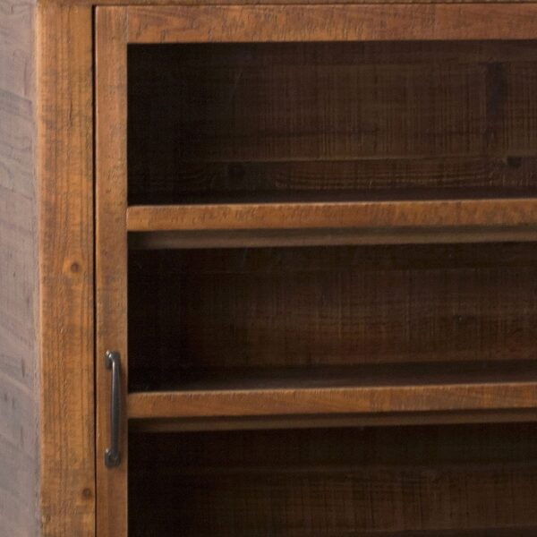 Dark wood cabinet with sliding glass doors, detail