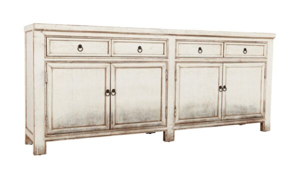 White media console cabinet with drawers