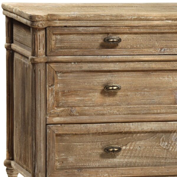 Small wood dresser with 3 drawers, closeup