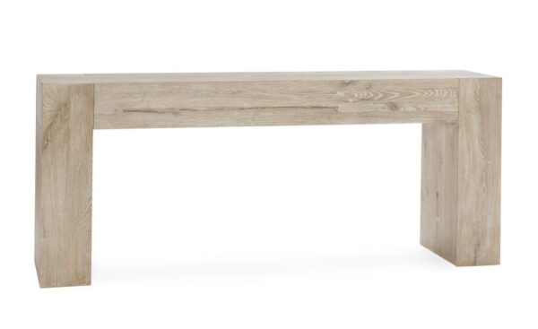 Solid oak wood console table in light cream finish