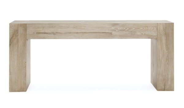 Solid oak wood console table in light cream finish, front