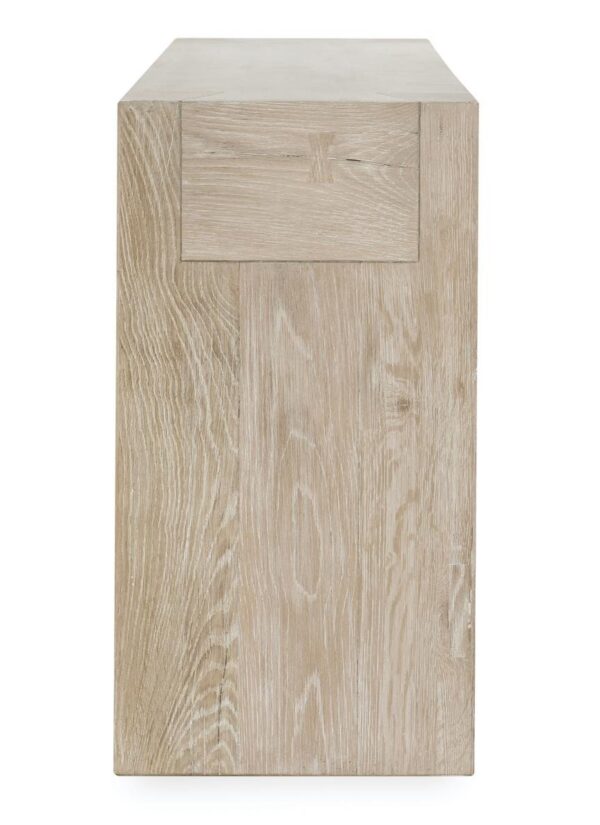 Solid oak wood console table in light cream finish, profile