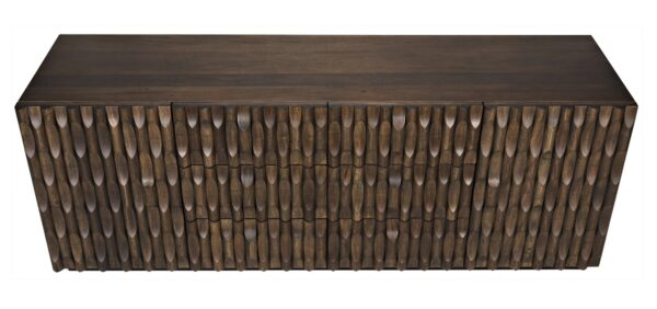 Carved dark walnut sideboard with drawers and cupboards, top