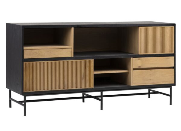 Natural and black wood sideboard with open shelf