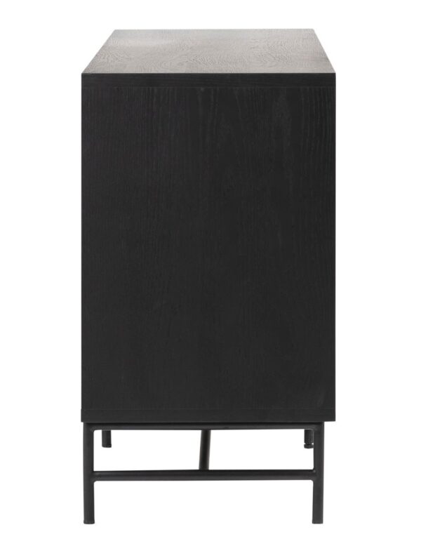 Natural and black wood sideboard with open shelf, profile