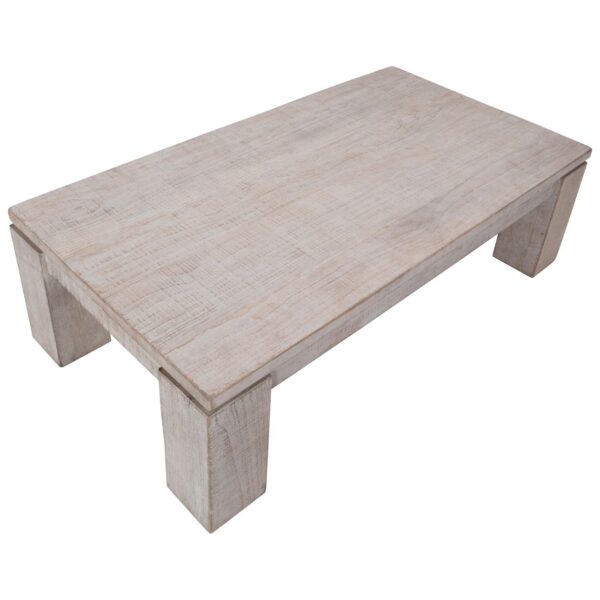 Rectangular wood coffee table with light finish, top