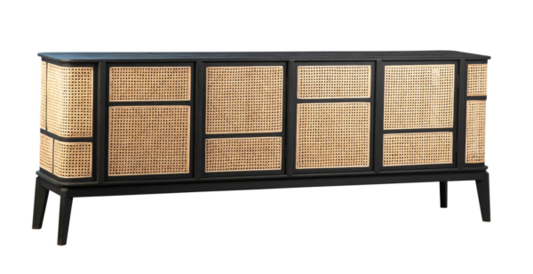 Black sideboard with rattan doors