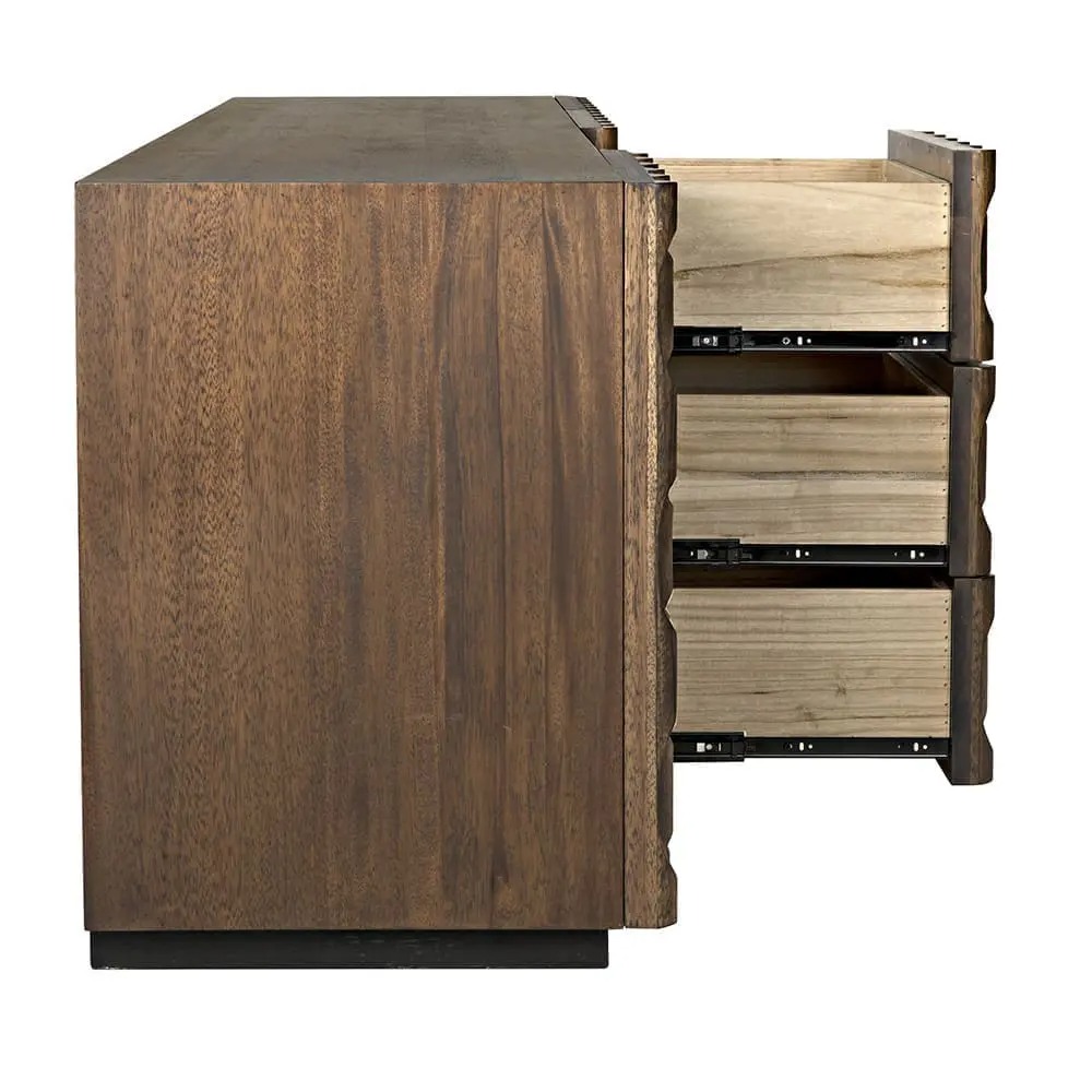 Carved dark walnut sideboard with drawers and cupboards, profile