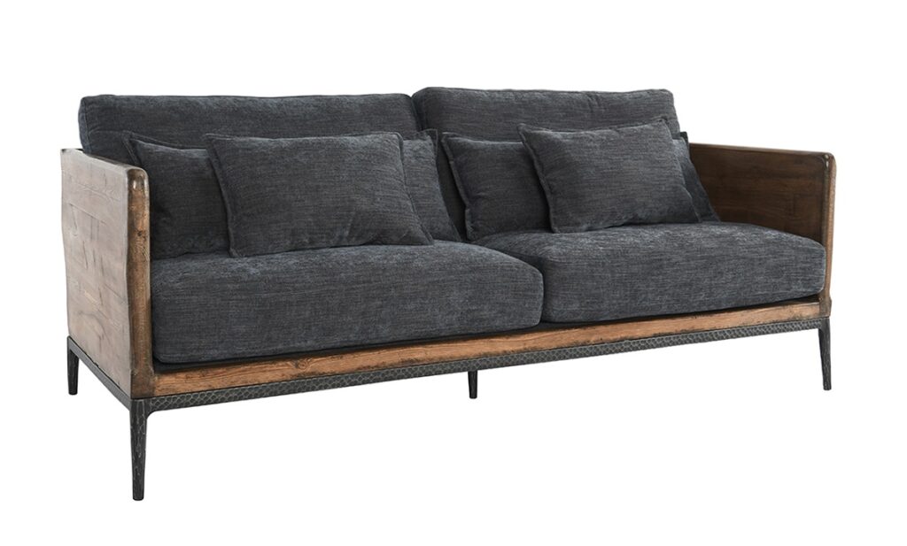 Renfrow Reclaimed Wood and Iron Navy Sofa