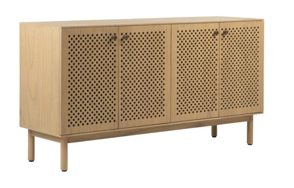 Natural color media console with peek-through doors