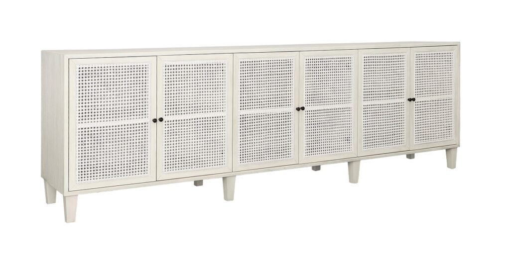 109” Lugano White Sideboard with Rattan Doors