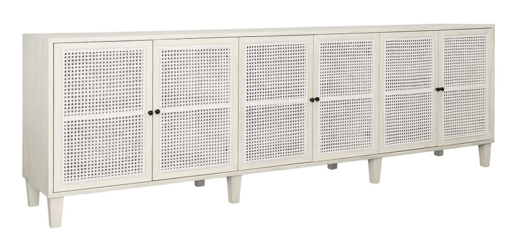 109” Lugano White Sideboard with Rattan Doors