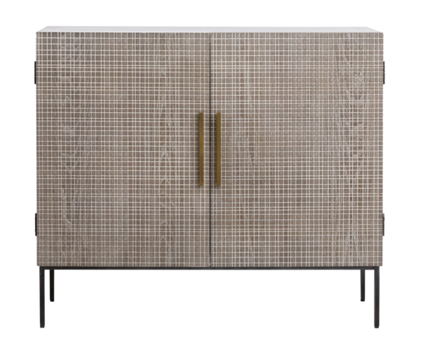Medium size cabinet with ridge pattern and iron legs, front