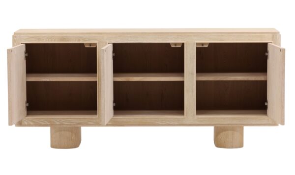 Light Natural Oak Wood Sideboard with 3 doors, open