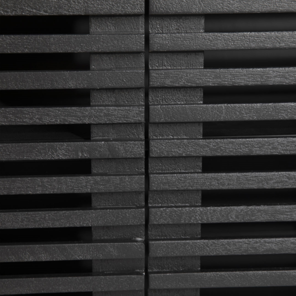 Black modern sideboard with slatted doors, detail